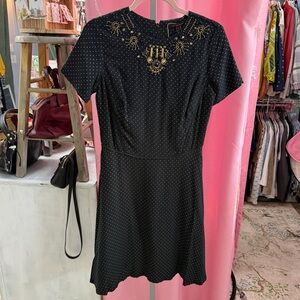 NWT Marchesa Voyage Black Dress with gold polka dots and embellishments Size 6
